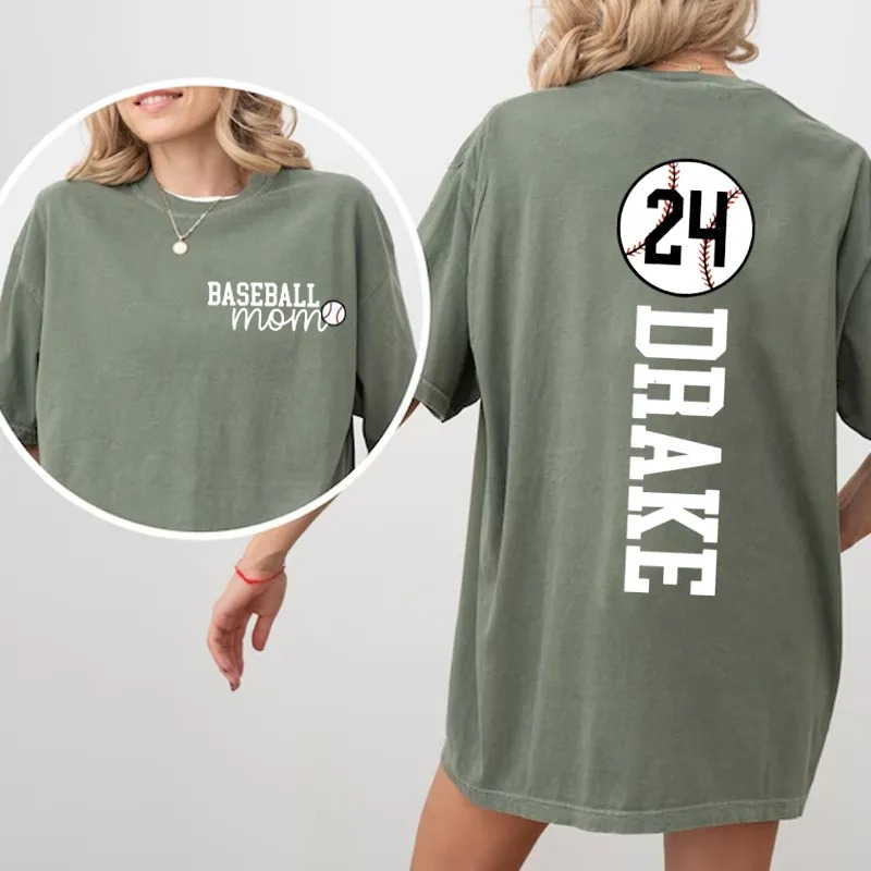 Personalized Washed T-shirt Baseball Mom with Kids Name Jersey Number Gift For Baseball Lovers