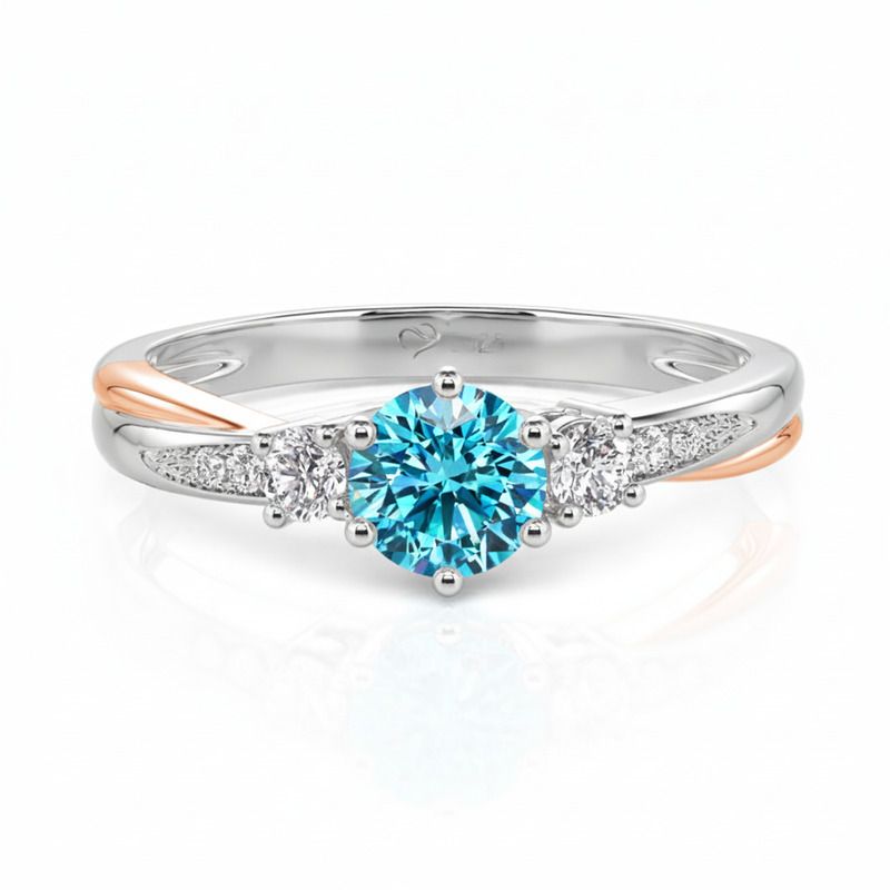 Jeulia Classic Two Tone Twist Three Stone Round Engagement Ring