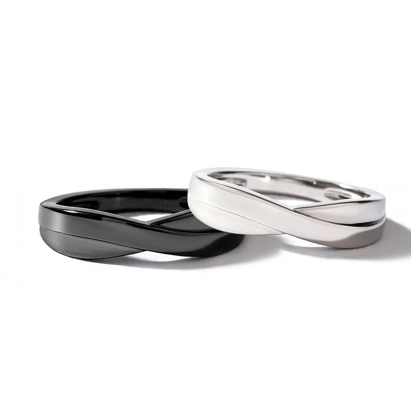 Jeulia Classic Crossover Couple Ring Set Sterling Silver