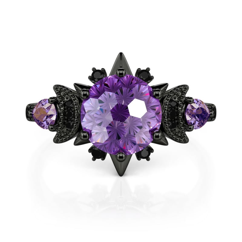 Jeulia Gothic Black Moon Star Purple Firework Cut Ring