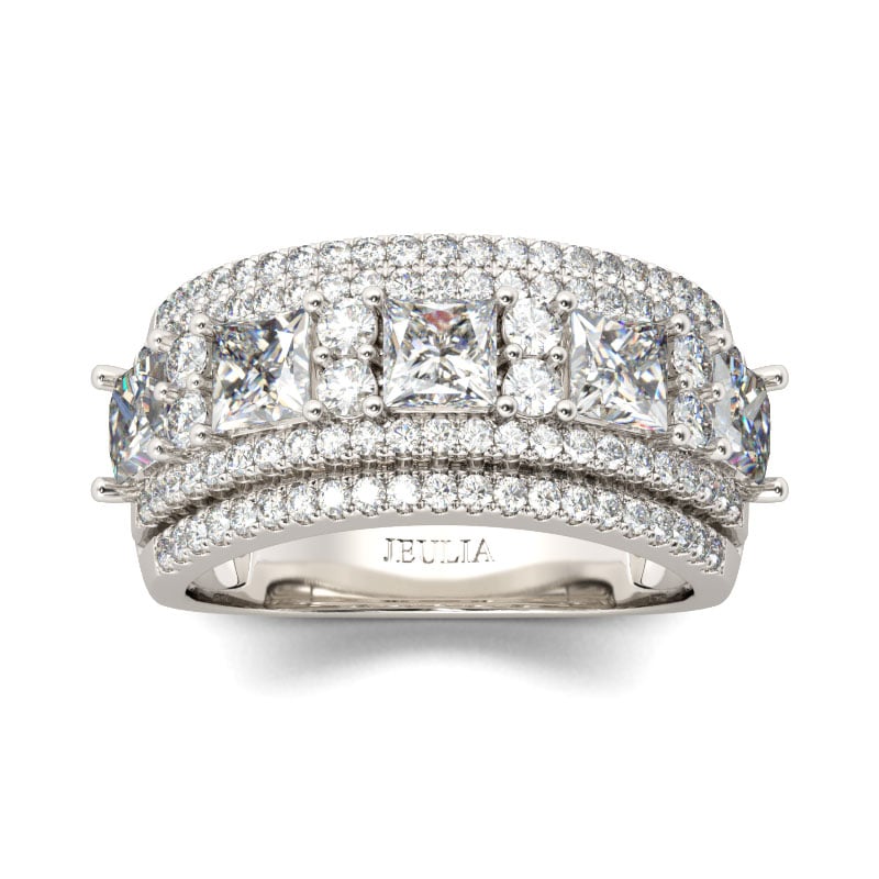 Jeulia Wide Princess Cut Sterling Silver Women's Band