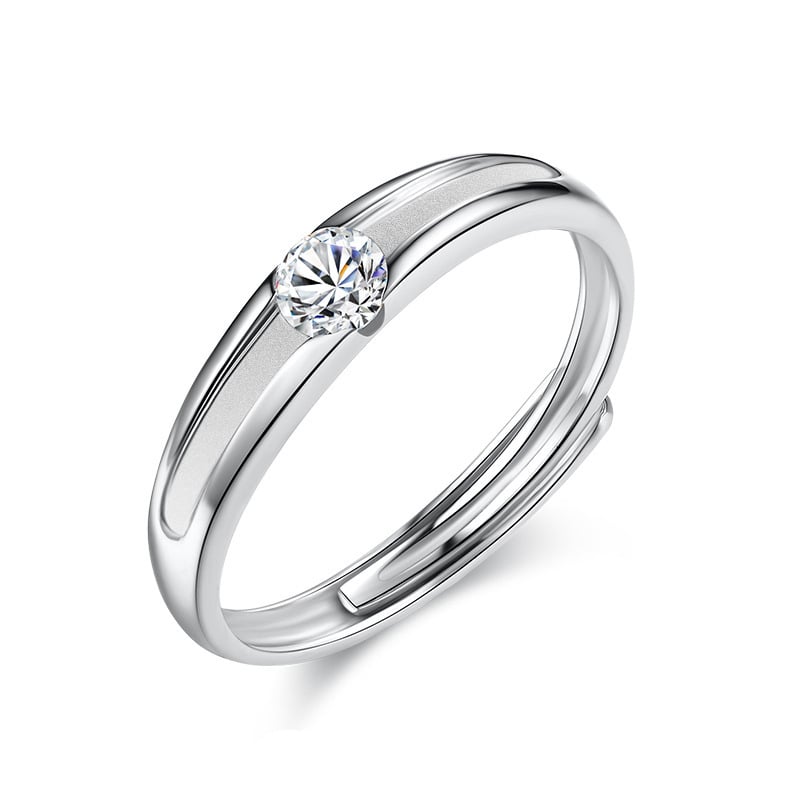 Jeulia Solitaire Round Cut Sterling Silver Men's Band