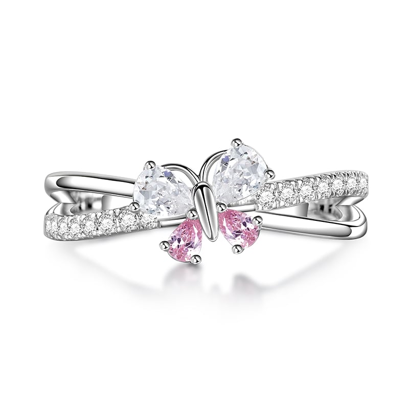 Jeulia Butterfly Pear Cut Sterling Silver Ring