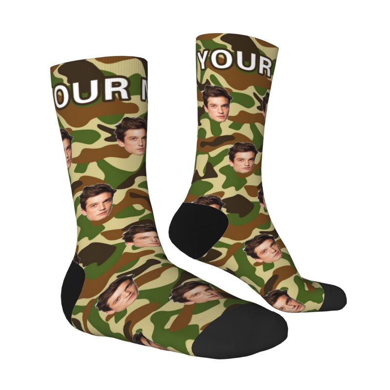 Personalized Camouflage Color Custom Face Socks as a Gift to Friend