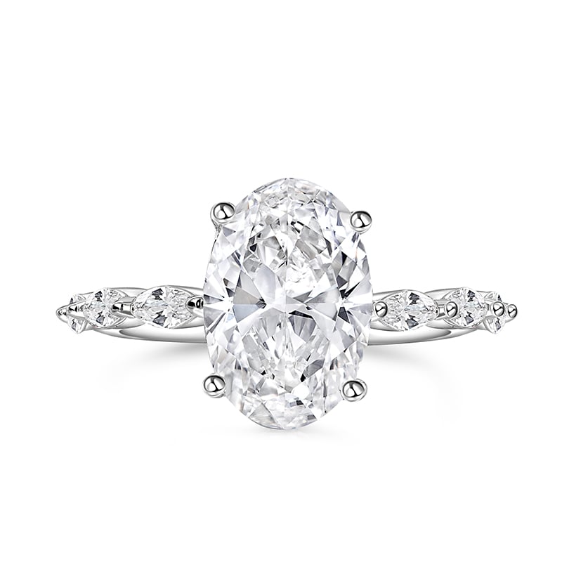 Jeulia Oval Engagement Ring Sterling Silver with Six Marquise Side Stone