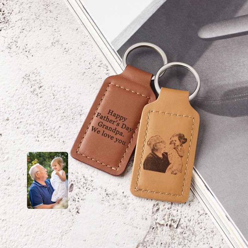 Personalized Leather Keychain Custom Photo Warm Gift For Family