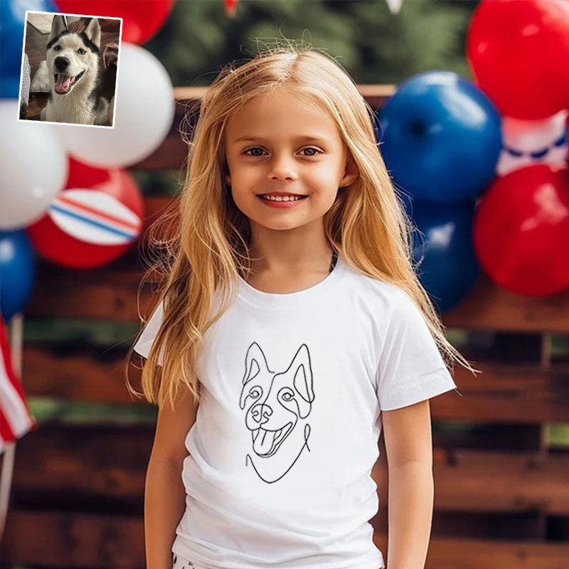 Personalized Kids Embroidered T-Shirt Custom Line Drawing Warm Gift For Children