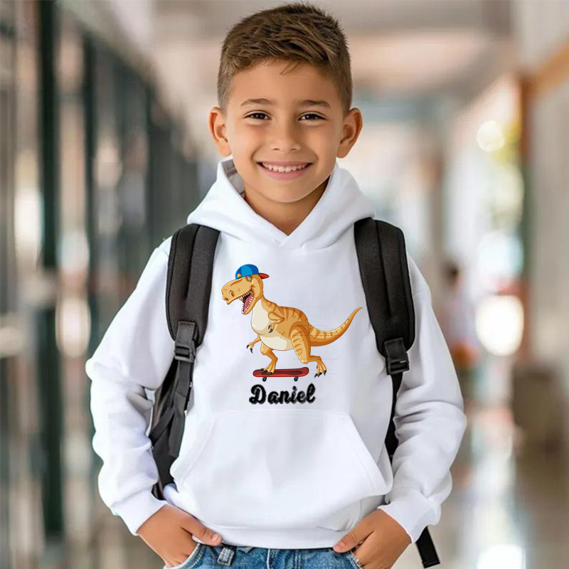 Sudadera con capucha personalizada para niños con nombre personalizado y patrón de dinosaurio, regalos para niños