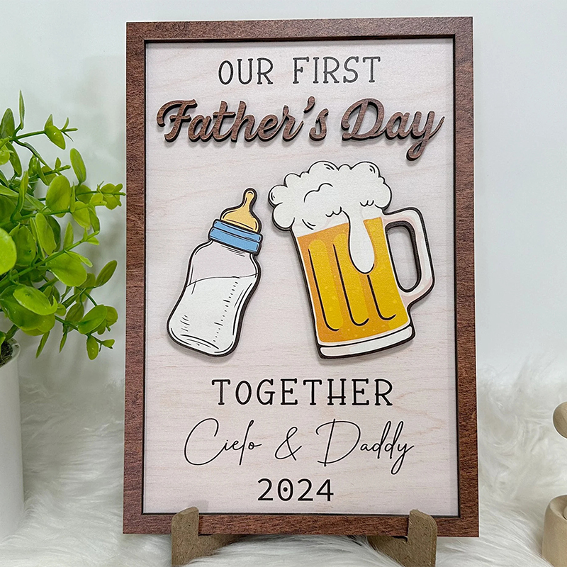 Personalized Frame Our First Father's Day Beer Mug and Feeding Bottle Creative Gift for Dear Dad