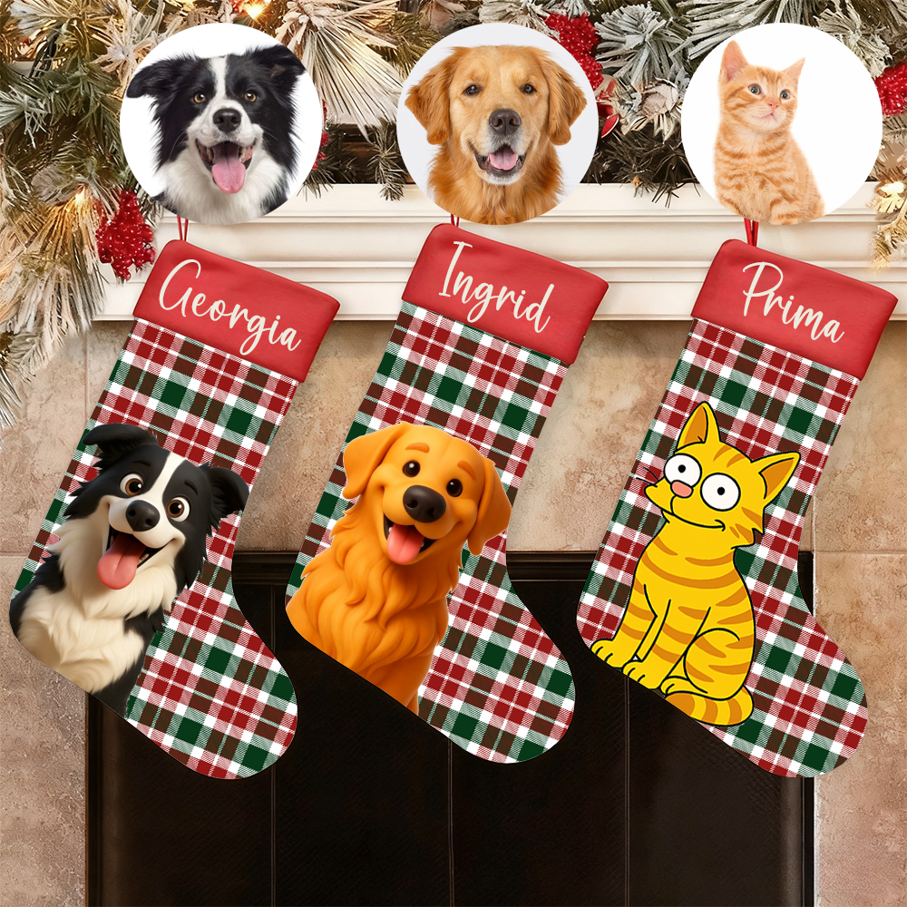 Chaussettes de Noël personnalisées avec photos et noms personnalisés Cadeaux chaleureux pour les amoureux des animaux