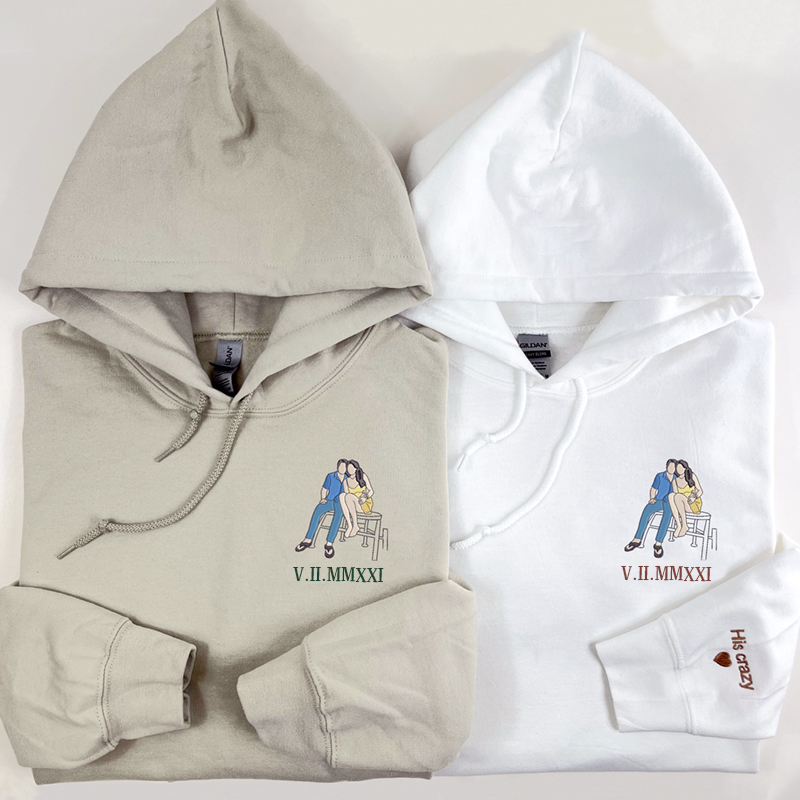Personalized Hoodie Custom Embroidered Couple Color Photo and Messages Exquisite Gift for Lover
