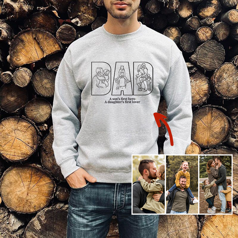 Personalized Sweatshirt Embroidered Custom Photos with Dad Pattern Design Perfect Gift for Father's Day