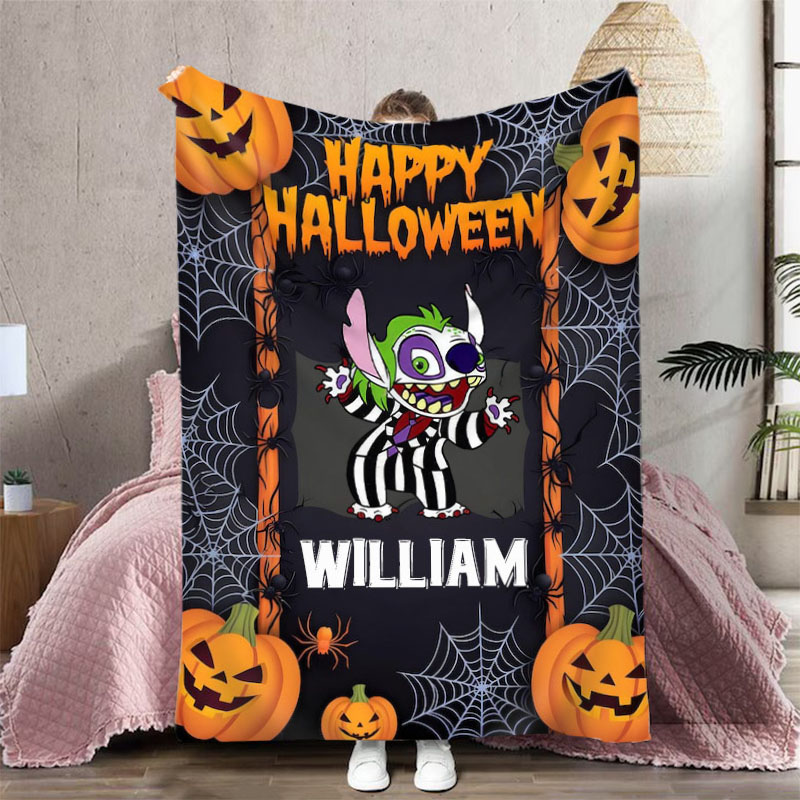 Personalized Name Blanket with Pumpkins Pattern Creative Gift for Halloween