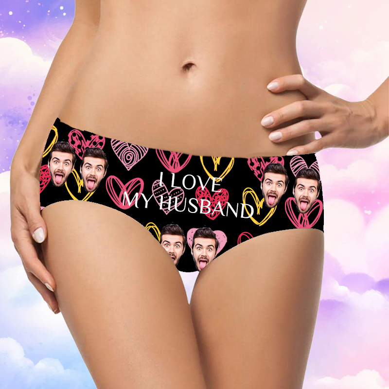 Personalized Photo Women's Underwear Beautiful Gift for Wife "I Love My Husband"
