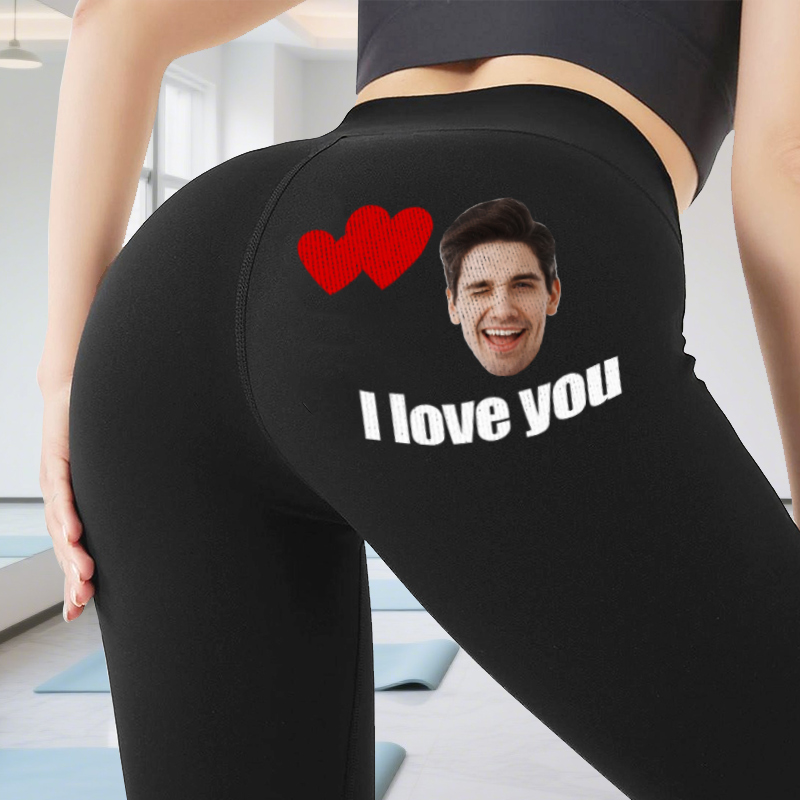 Personalized Leggings I Love You Custom Photo Heart Design Perfect Couple Gift for Her