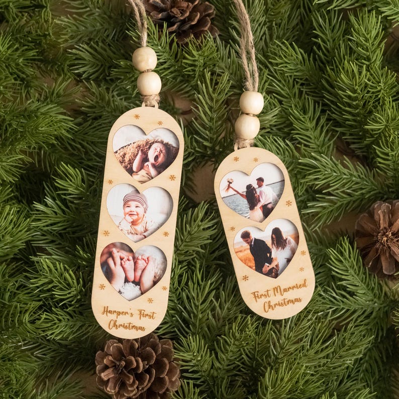 Personalized Christmas Ornaments Custom Heart-Shaped Photo Gifts for Christmas