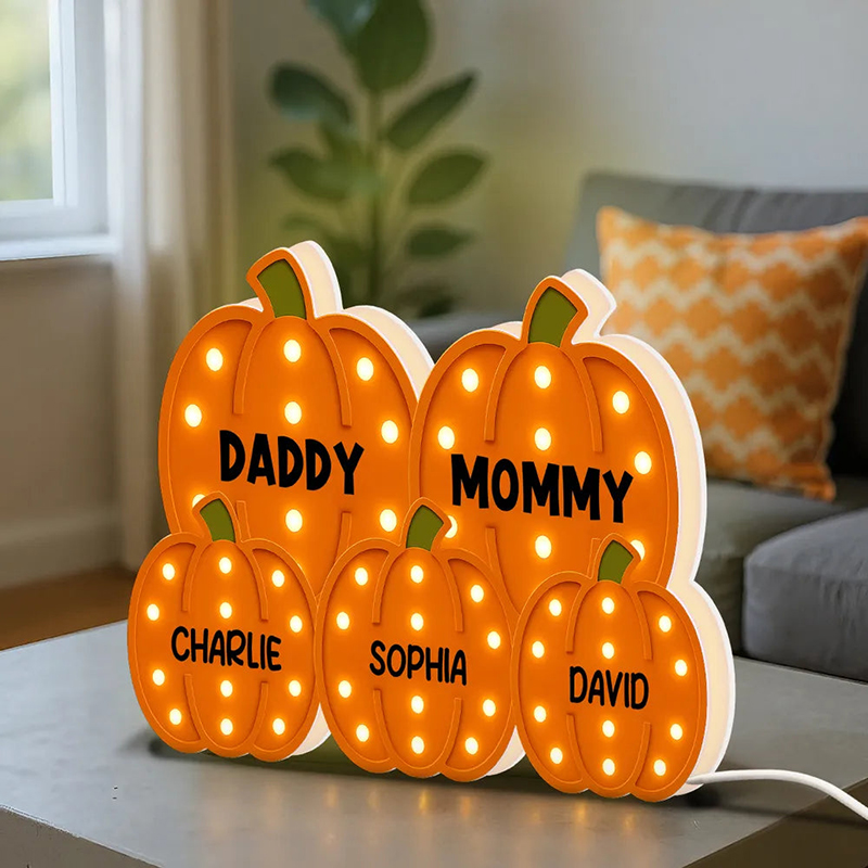 Personalized Name Night Light Pumpkins Pattern Design Creative Gift for Thanksgiving Day