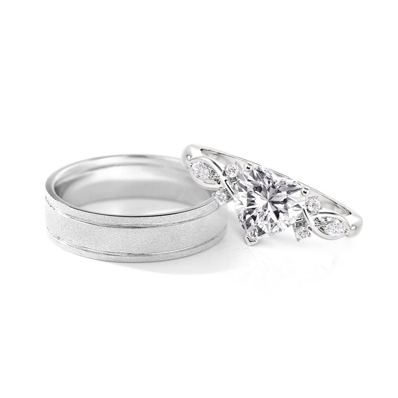Jeulia Classic Heart Couple's Ring Set Sterling Silver