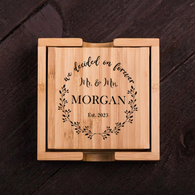 Personalized Coaster Set with Four Custom Coasters and One Storage Box Beautiful Wood Design for Her