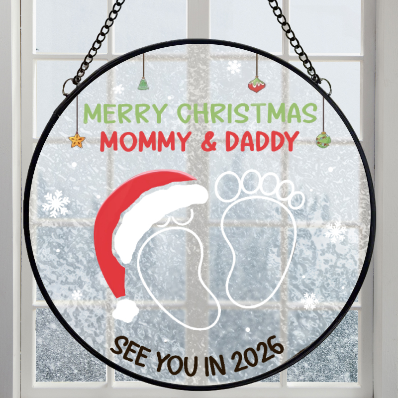 Portavivere personalizzato in vetro colorato da appendere alla finestra per baby shower natalizio per neo-genitori