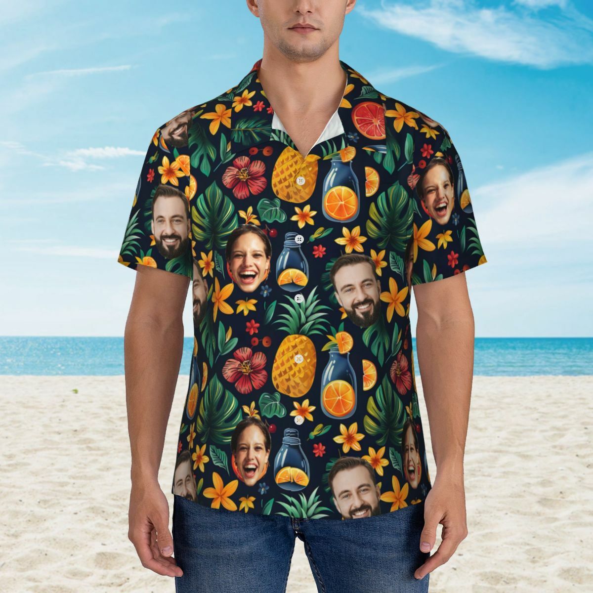 Custom Hawaiian Shirts Men's Tops with Tropical Fruit Prints for Couple