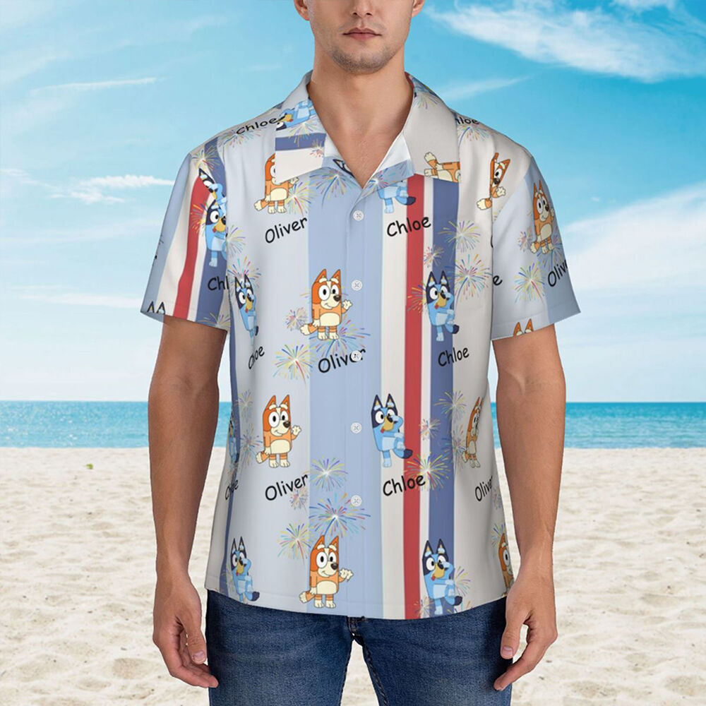 Personalized Hawaiian Shirts with Children's Names and Cartoon Patterns for Dad