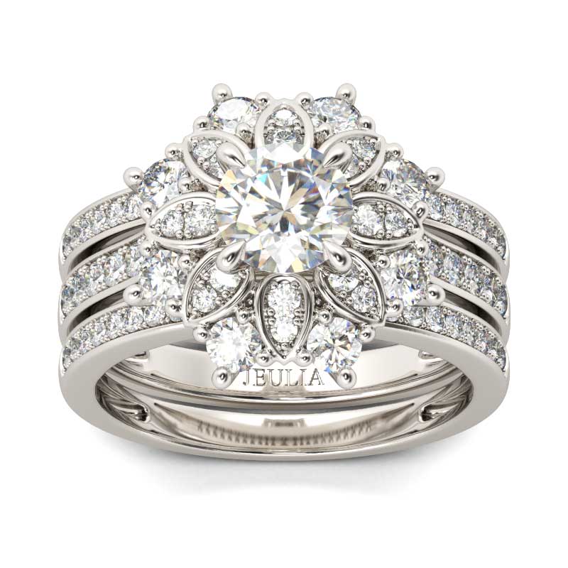 3PC Flower Wedding Ring Sets in Sterling Silver