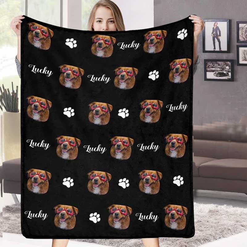 Custom Dog Blankets Personalized Pet Blankets Face Photo Blanket with Name