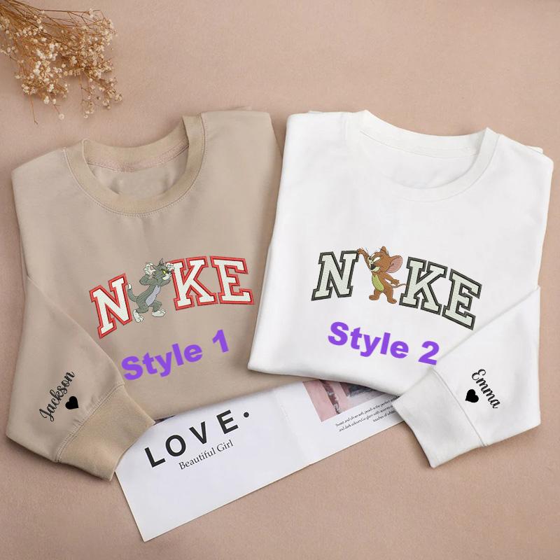 Sudadera personalizada con bordado de Tom y Jerry, patrón de diseño divertido, regalo perfecto para parejas