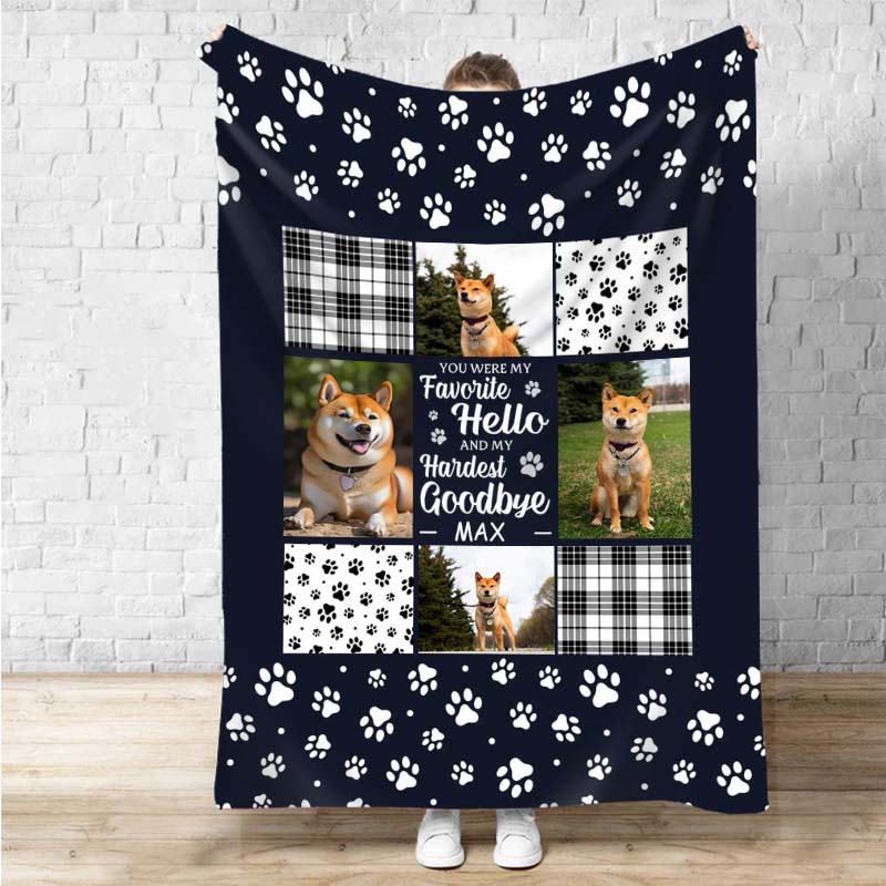 犬 猫 ペット 足形 写真プリント チェク柄 オーダーメイド ブランケット