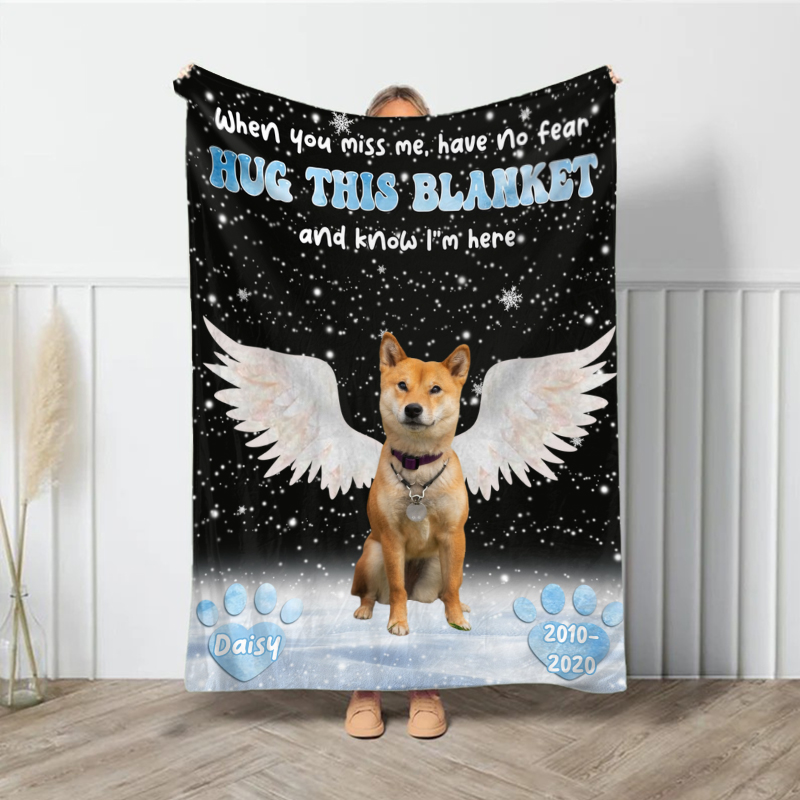 犬 ペット 写真 ウイング 雪柄 ブランケット オリジナル