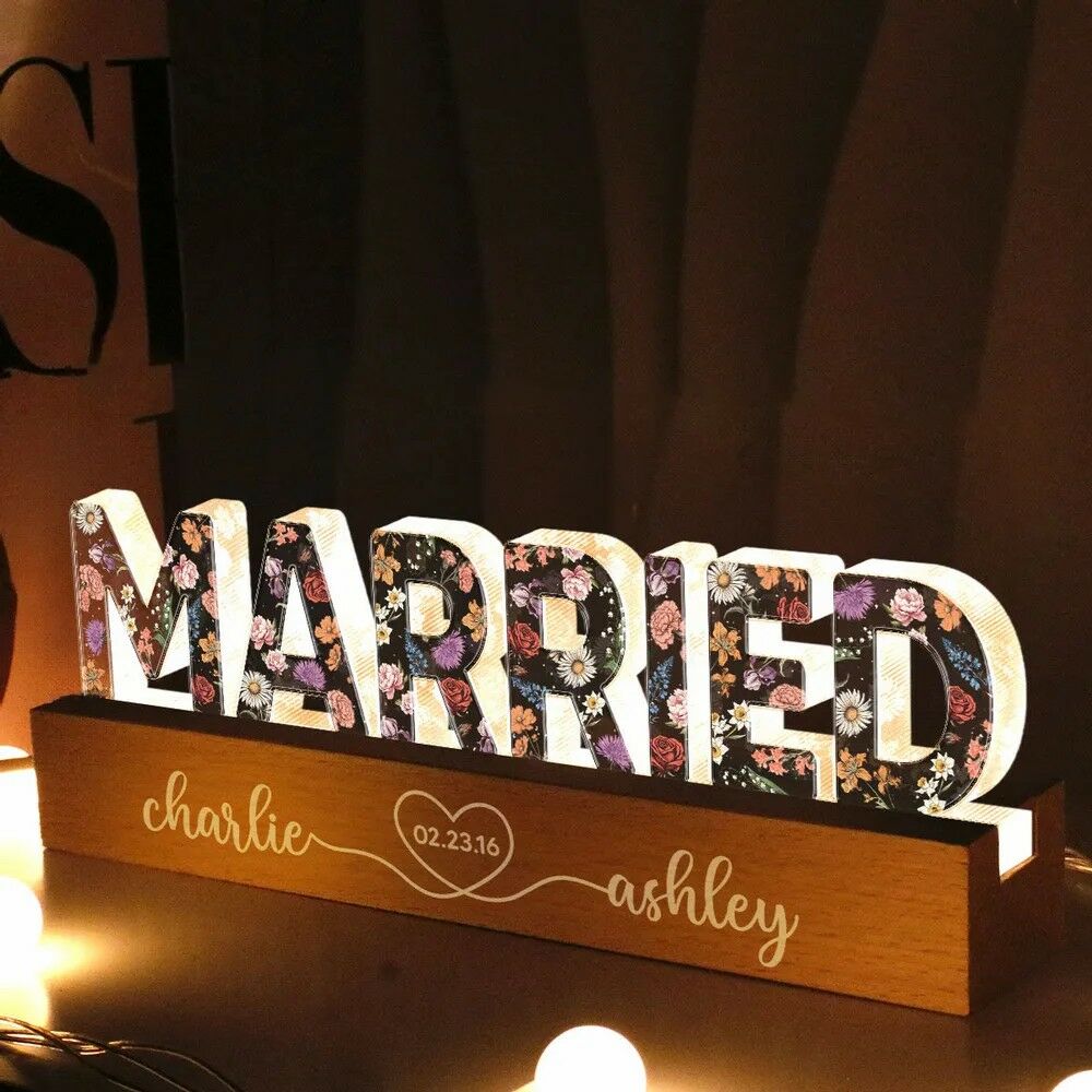 Personalized Birthday Flower Letter Lamp With Couple Name Wedding Gift