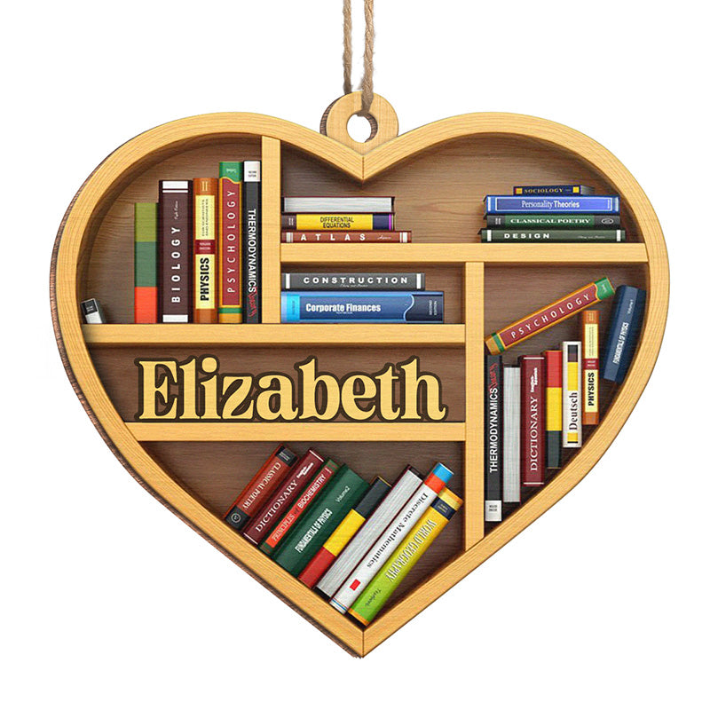 Personalized Heart-Shaped Bookshelf Hanging Ornaments with Custom Names Christmas Gifts for Book Lovers