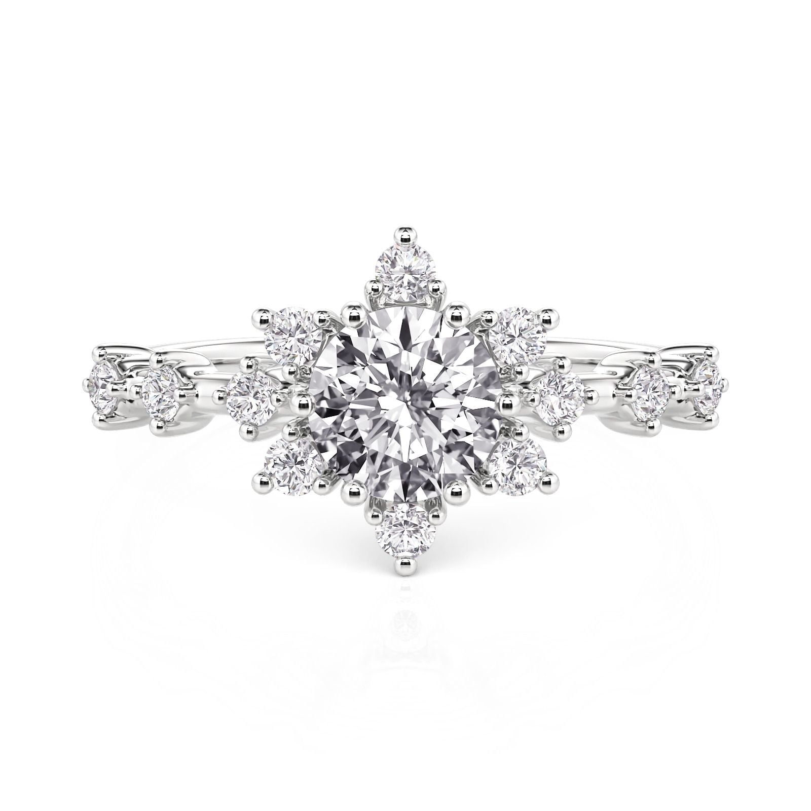 Jeulia Floral Halo Engagement Ring Sterling Sliver