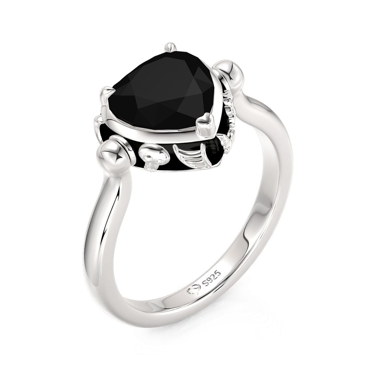 Jeulia Reversible Black Heart Ring in Sterling Silver