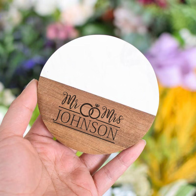 大理石 ウッド 名入れ コースター ラウンド カスタマイズ