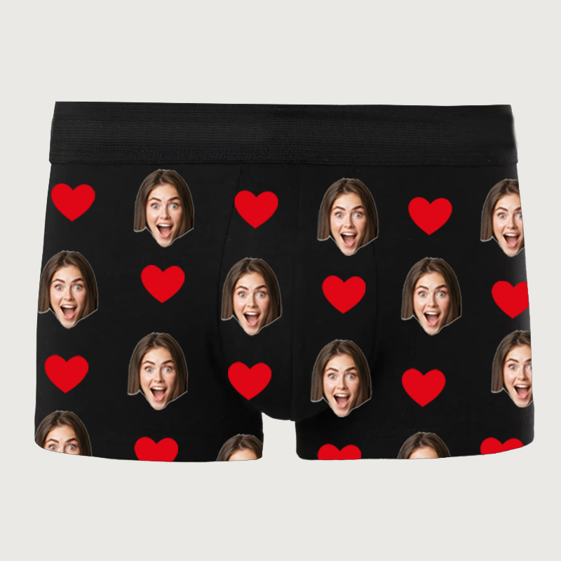 Personalisiertes Foto Herrenunterwäsche Boxershorts mit rotem Herzmuster Witziges Geschenk für ihn