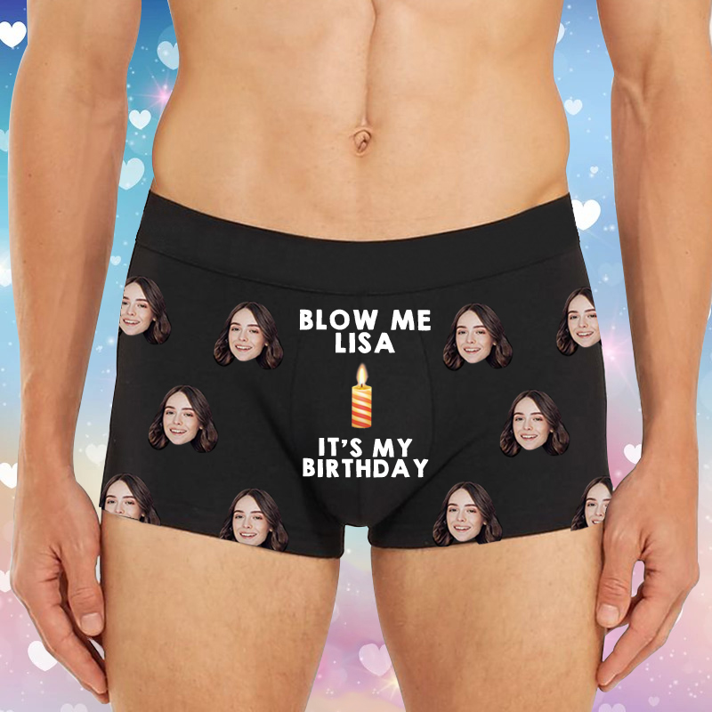 Personalized Picture Men's Underwear Boxer Briefs with Burning Candles Pattern Cool Birthday Gift