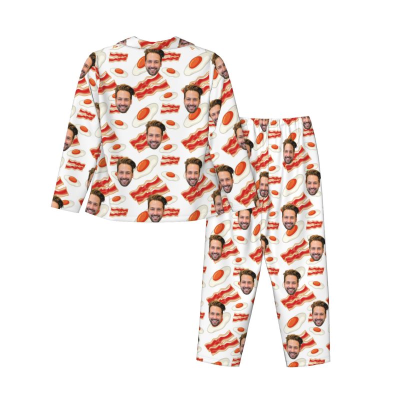 Personalized Pajamas Custom Photo Bacon Fried Eggs Cartoon Playful Design Funny Gift for Family