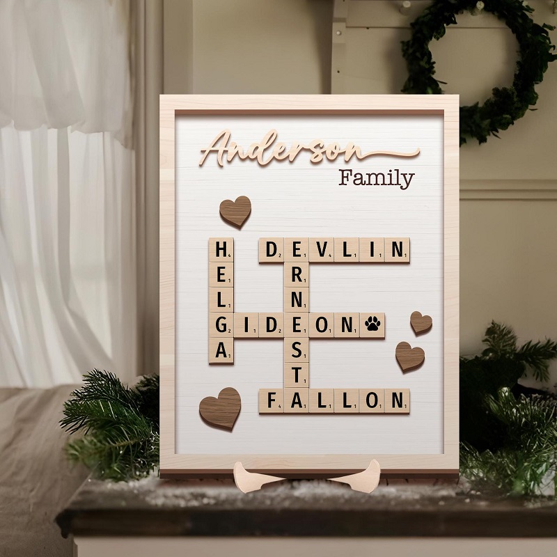 Personalized Frame Scrabble Puzzle Sign Custom Family Names Crossword Attractive Gift for Loved One