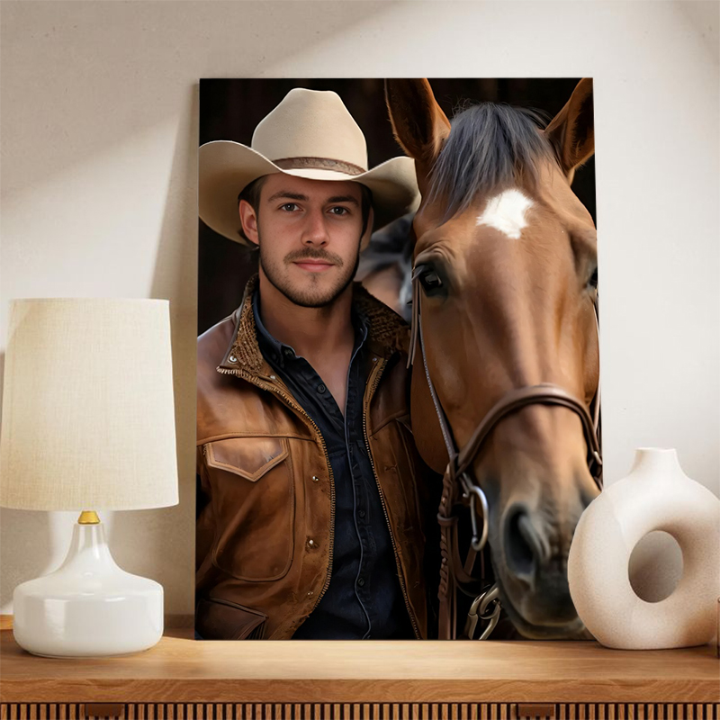 Retratos de vaqueros personalizados con intercambio de caras personalizado: un regalo elegante para papá
