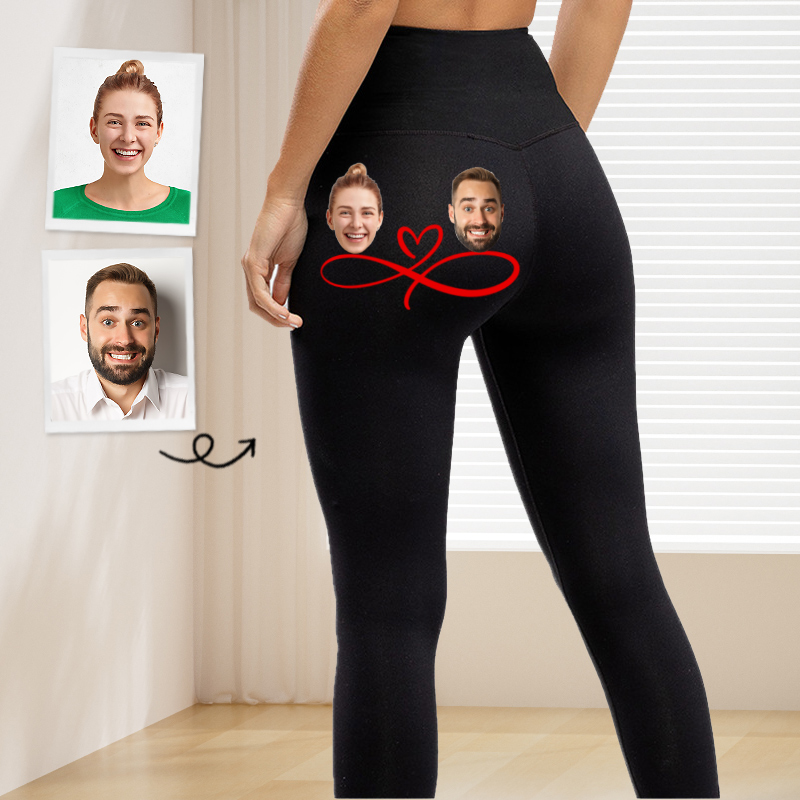 Personalized Leggings Custom Couple Head Photo Infinite Love Design Perfect Gift for Her Lovers
