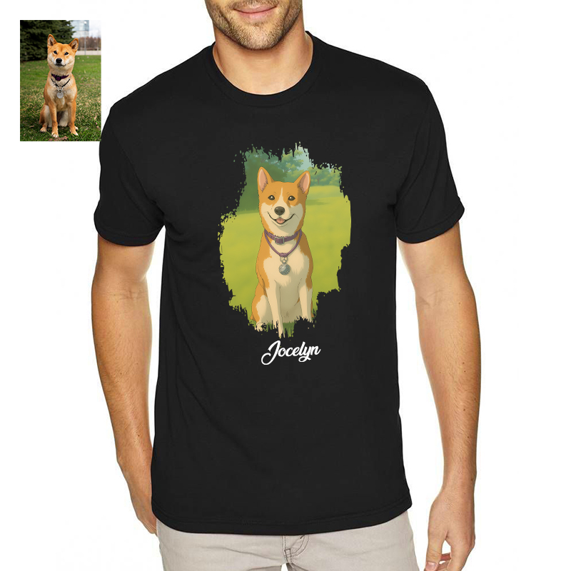 Personalized T-shirt Custom Pet Photo Ghibli Anime Style Design Warm Gift for Pet Lovers