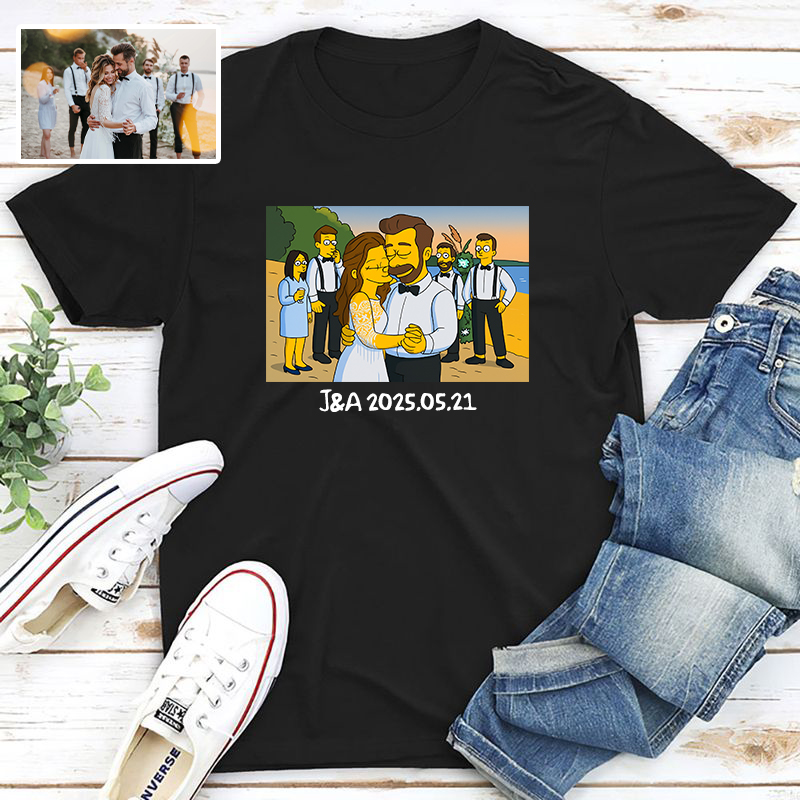 Personalized T-shirt Custom Photo Simpson Cartoon Style Funny Design Unique Gift for Loved One