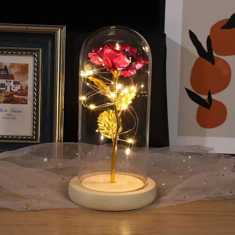 Galaxy Rose Glass Lampshade Eternal Flower Log Base Rose Flower Night Light Gift