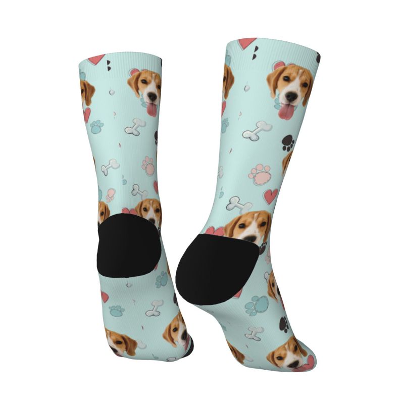 Customized Face Socks Pet Paw and Bones Print Gifts for Pet Lovers