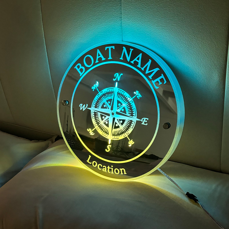 カスタムイズ コンパス 名入れ メッセージ入れ ミラー 発光 ライト 壁掛け 屋内装飾 リモコン付き 壁フック付き