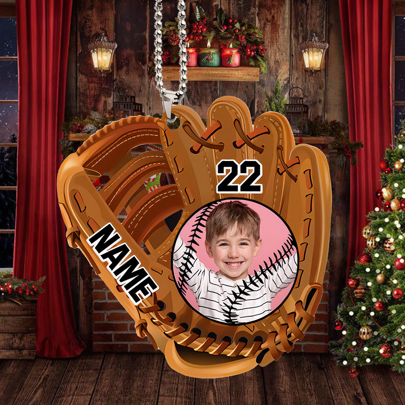 Personalized Christmas Decoration Custom Picture with Baseball Gloves Pattern Best Gift for Friend
