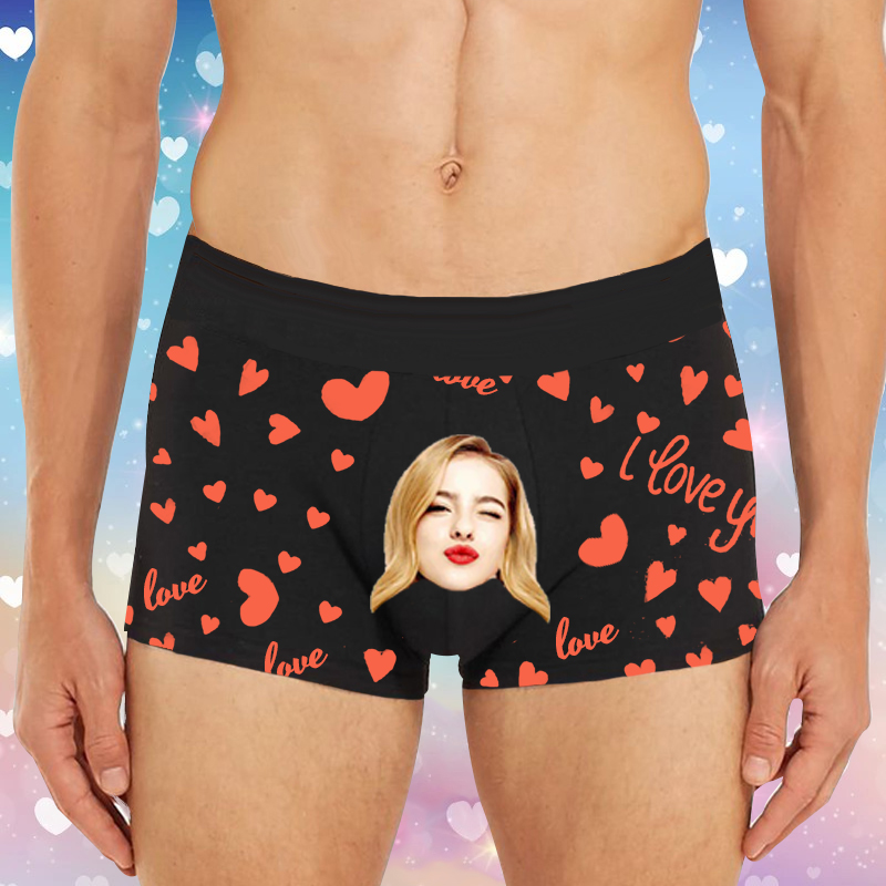 Personalized Picture Men's Underwear Boxer Briefs with Heart Pattern Special Present for Valentine's Day