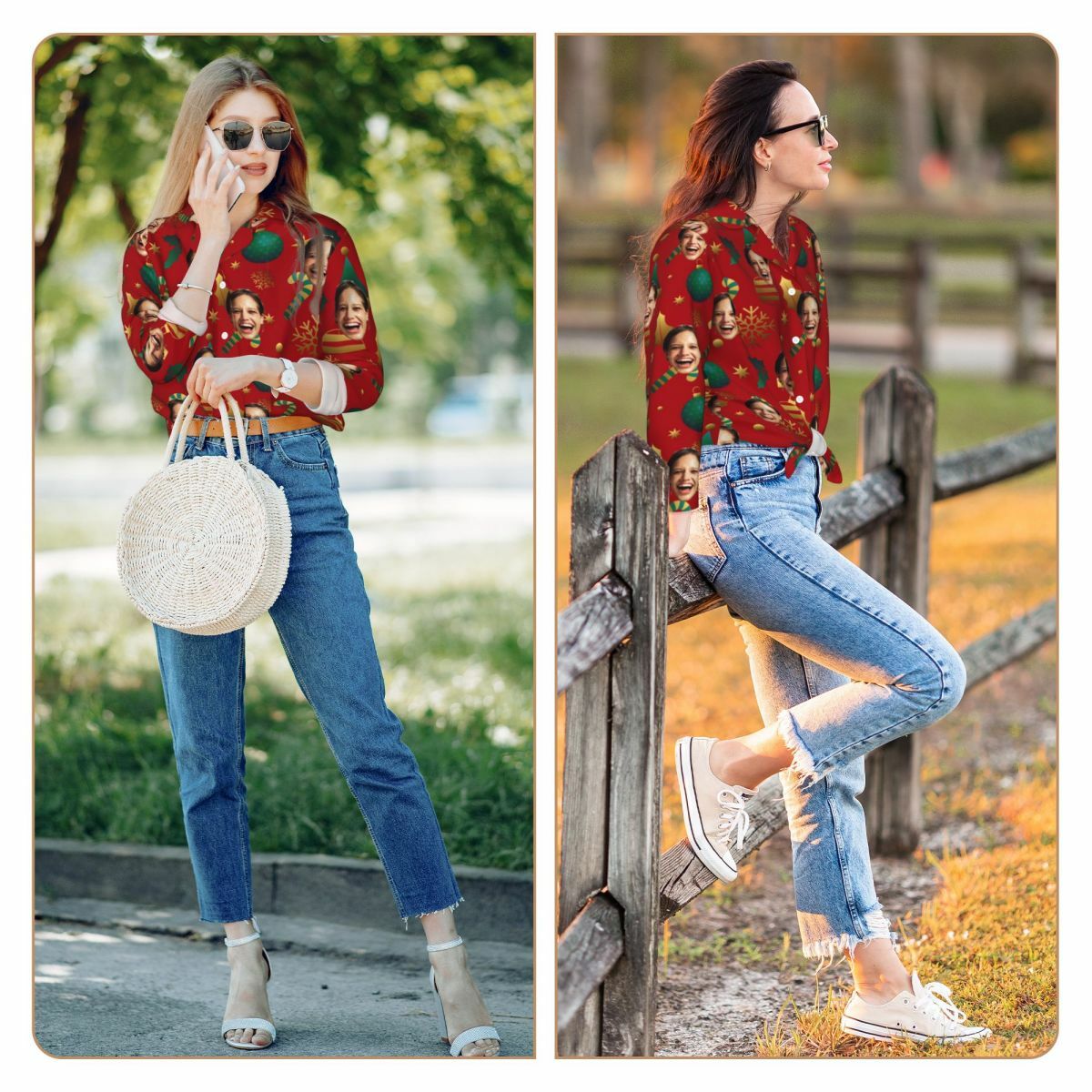 Pijama personalizado con foto personalizada, decoración navideña, colores clásicos a juego, regalo perfecto para la familia